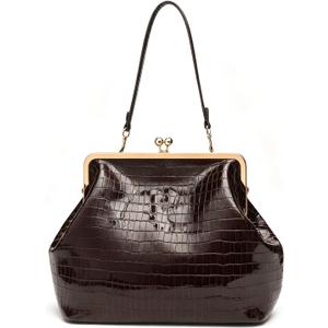 Kisslock Bag for Women Kiss Lock Purses and Handbags Leather Kisslock Shoulder Purse Trendy Tote Bag