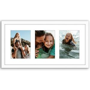 Americanflat 5x7 Picture Frame Collage with Polished Plexiglass - Fits Three 5x7 Photos or Use as One 10x20 Picture Frame - Signature Collection - Collage Frames for Wall Display - White