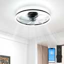 VOLISUN Low Profile Ceiling Fans with Light and Remote, 20in Fandelier Ceiling Fan with Lights, 3000K-6500K Dimmable Flush Mount LED Fan Light, Black Bladeless Ceiling Fans with Lights for Bedroom