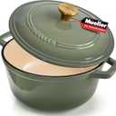 MUELLER HOME 4.5 Quart Enameled Cast Iron Dutch Oven For Sourdough Bread Baking, Heavy-Duty, Oven-Safe up to 500 F & Across All Cooktops, Casserole Dishes, Green Kitchen Accessories, Thyme Green