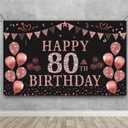 Trgowaul 80th Birthday Decorations for Women Rose Gold Birthday Backdrop Banner 5.9 X 3.6 Fts Happy 80th Birthday Party Suppiles Photography Supplies Background Happy 80th Birthday Decoration (Rose Gold 80th Birthday Banner5.9*3.6 ft)