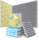 12 Pack Pyramid Sound Proof Foam Panels for Walls with Updated Self-Adhesive 2"X12"X12" High Density Acoustic Panels Sound Absorbing Fast-Expanding Soundproof Wall Panels for Gaming Studio Decor- Gray