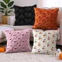 Fall Halloween Ghost Throw Pillow Covers 20x20 Set of 2 - Cute Ghost Horror Decor Pillow Cases - Faux Fur Decorative Pillows for Home Couch - Spooky Hallowen Party Decorations Indoor - Pink