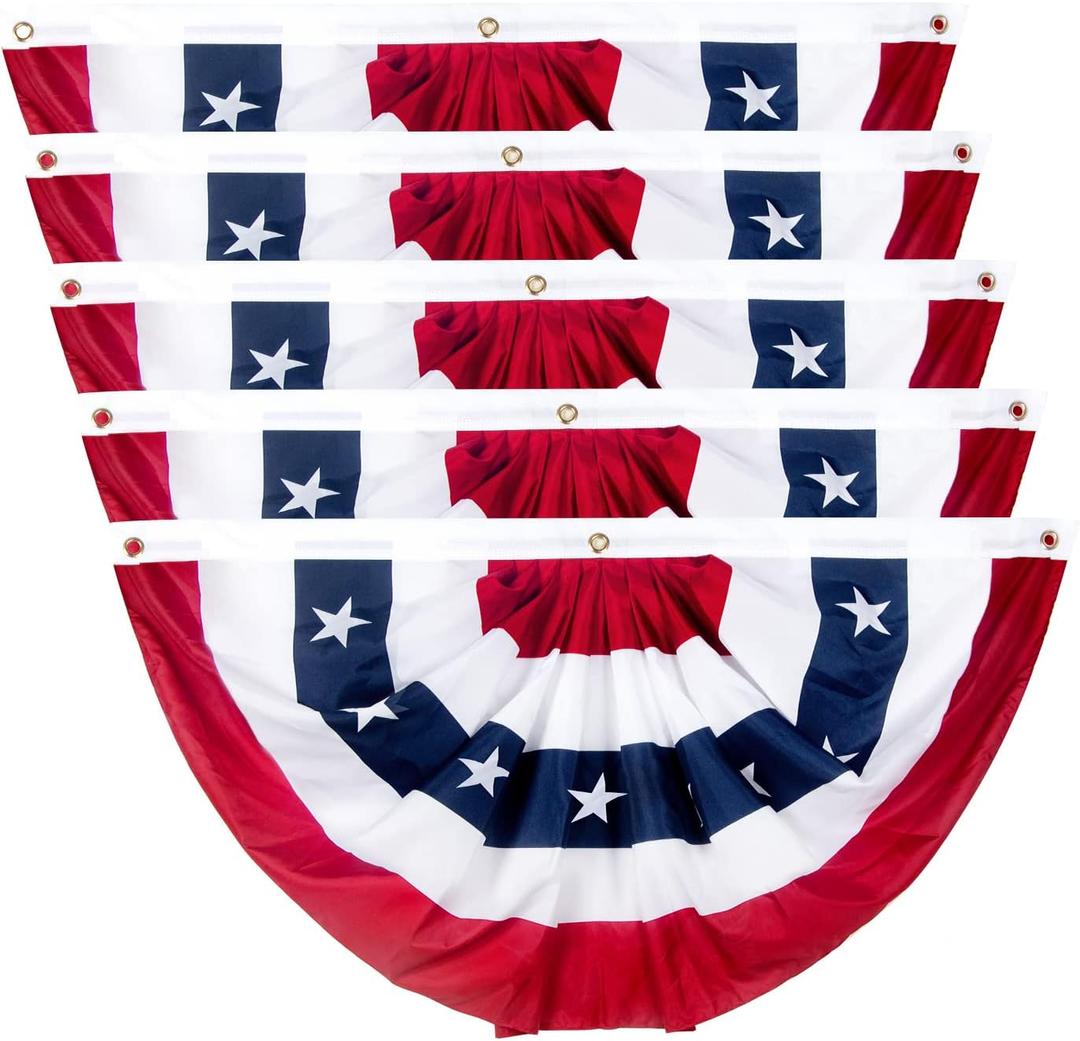 2x4 Ft American Pleated Fan Flag, Patriotic Half Fan Bunting Flag, Indoor Outdoor for Red White Blue USA 250th Anniversary 4th of July Decoration Patriotic Decor Memorial Day (Set of 5)