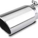 LCGP 4" to 5" Diesel Exhaust Tip, 12" Overall Length Bolt On Design Truck Tail Tip,Polished, Rolled Angle Cut Design