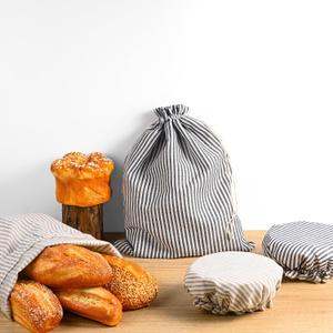4 Pack Sourdough Bread Bags Linen Bread Bags for Homemade Bread Sourdough with Bowl Cover - Reusable Bread Storage Bags Sourdough Bread Bag & Beeswax Bread Bag with Bread Proofing Cover (Blue Stripe & Gray Stripe(2PCS))