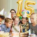 15th Birthday Decorations for Girls Gold with 15th Birthday Crown and Sash, Candles and Cake Topper, Number Balloons, Sweet 15 Year Old Gifts for Girls