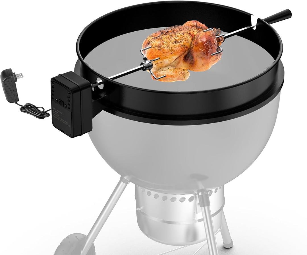 Charkettle Rotisserie Ring Kit with DC Motor and Adapter, Compatible with 22" Weber Kettle Charcoal Grills and Other Similar Size Models