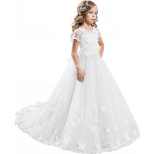 ABAO SISTER Elegant Long Lace Applique Flower Girl Dress Wedding Birthday Dress Size 12 White
