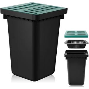 Catch Basin with Grate 15 x 15  24 Inch Square Large Catch Basin for Drainage with Debris Basket French Drain Without Reserved Hole for Yard, Downspout, Lawn, Municipal Pipeline (Green,black)
