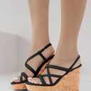 Coutgo Women Platform Wedge Sandals Cork Slingback Wedges Espadrilles Heels Summer Shoes (Black) 8.5