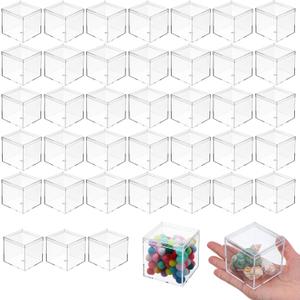 Telooco 40 Pcs Clear Acrylic Box 2.2 x 2.2 x 2.2 Inch, Plastic Square Cube Display Boxes Candy Containers, Small Acrylic Box with Lid Stackable for Storage Candy Pill Earring Jewelry Gifts