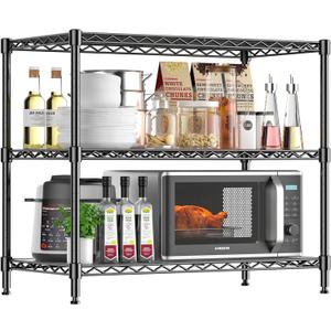 3-Tier Storage Shelves 795LBS Metal Shelving Unit, Adjustable Wire Rack Small Shelf Organizer with Shelf Liners for Kitchen Pantry Office Closet Garage 24" W x 14" D x 30.5" H Black