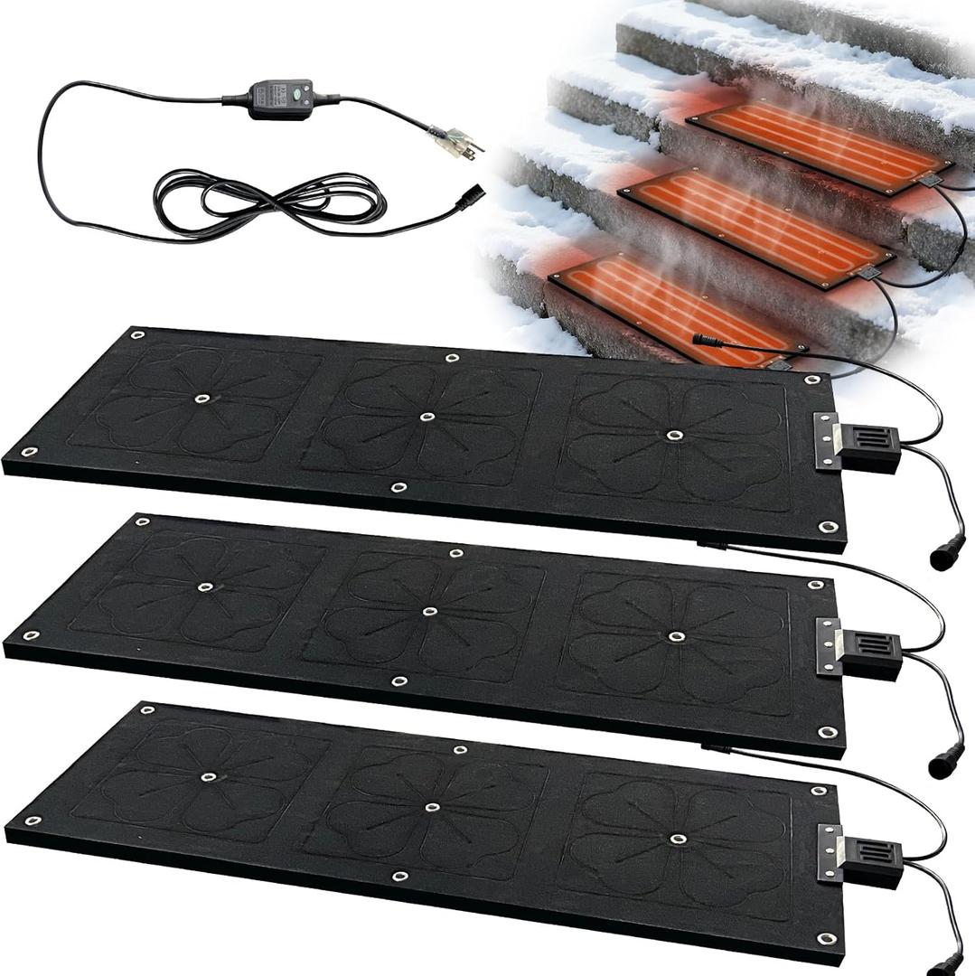 OEBLD Heated Snow Melting Mats for Outdoor Steps 10X30, Electric 3in/h Melt Speed Mat for Stairs, Anti Slip Safety Self-Regulating Heating Ice Melt Mat, Durable & Waterproof for Winter (3 Pack)