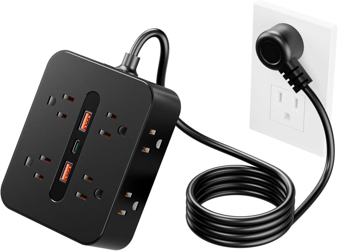 Surge Protector Power Strip - 8 Outlets with 3 USB Charging Ports,Multi Plug Outlet Extender, 5Ft Braided Extension Cord, Wall Mount Desk USB Charging Station for Home Office (Black)