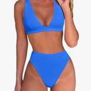 Womens High Waisted Thong Bikini Sets Sexy Brazilian Triangle Top Deep V Neck Two Piece Swimsuit Bathing Suits Size M