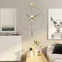 YISITEONE Classical Large Decorative Wall Clock with Pendulum, Modern Non-Ticking Silent Metal Wall Clocks for Living Room, Bedroom, Study, Office, 23.6" (Gold)