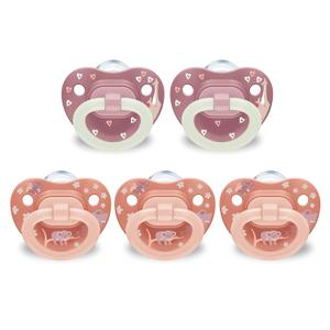 NUK First Choice Classic Baby Pacifier, 0-6 Months Newborn Pacifier, Orange & Pink, Newborn Essentials, 5-Pack