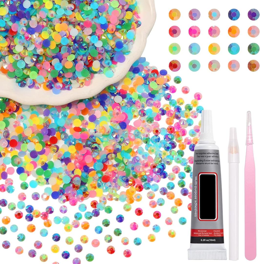2 x 5000Pcs 4mm Rhinestones Bedazzling Kit with Tools, Colorful Jelly Resin Rhinestones for Bedazzling, Flatback Resin Gems for Crafts, Bedazzler Kit for Clothing Shoes DIY Face Makeup Tumblers