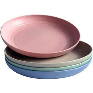 greenandlife Lightweight Wheat Straw Plates - 4Pack Unbreakable Dishes and Plate Set, Dishwasher Microwave Safe Plates, Non-toxin, BPA Free and Healthy for Kids & Adults (7.87'')