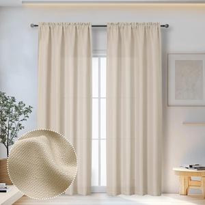 OWENIE Bob Linen Curtains 90 Inches Long 2 Panels Set for Living Room Bedroom, Light Filtering Faux Linen Textured Bedroom Curtains Drapes, Farmhouse Dual Rod Pocket, 40Wx90L Inch, Linen