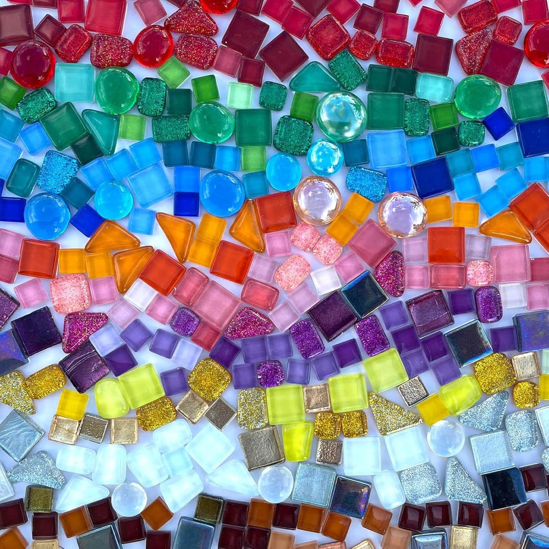 LITMIND 1.1LB Assorted Colors Irregular Crystal Glass Mosaic Tiles - Perfect for Art Crafts, Mosaic Making Projects, Home Decor, and More (Multi-Mix)