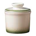 Stoneware Butter Crock with Lid, Ceramic Butter Dish with Water Line, Countertop Butter Keeper, Butter Holder for Countertop, Ombre Green