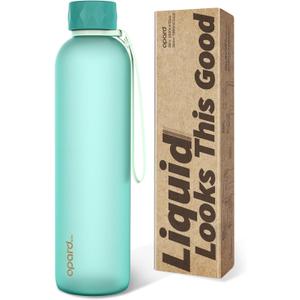 Opard Slim Pro Water Bottle 32oz, Plastic Water Bottle BPA-Free, Facetted Rubberized Grip-Texture Monocap, Leakproof Screw Top, Aqua Green, Reusable for Travel School Sport Gym Hiking (32oz-Soft-Touch Lid)