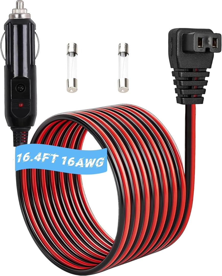16.4 FT DC Power Cord Cable 12V/24V for Car Fridge Car Refrigerator Freezer Compatible with Alpicool, ARB,BougeRV, Bodega, Dometic,Euhomy, ICECO Etc Most Brands Portable Refrigerator (Black, 16.4 FT)