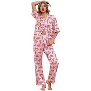 Ekouaer Silk Satin Pajamas Set Women Short Sleeve Pj Sets Button Down Sleepwear 2 Piece Soft Loungewear, S
