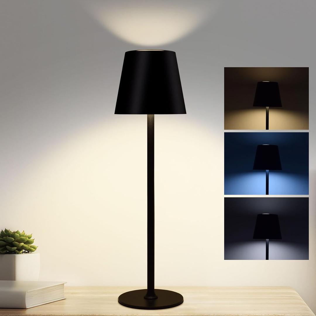 Secustone Cordless Table Lamp with 5000mAh Battery, Operated Lamp Portable LED Black Rechargeable Table Lamp with 3000K Stepless, IP54 Waterproof, Desk Lamp for Home/Outdoor (1 Pack)