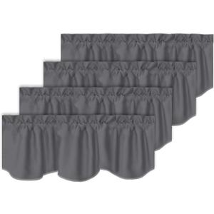 Turquoize Blackout Scalloped Window Valances for Kitchen, Thermal Insulated Rod Pocket Grey Scalloped Valance Window Treatment Curtains Drapes for Bedroom, 52" x 18" Inches, 4 Panels, Charcoal Gray
