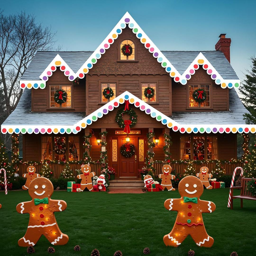 Tudomro 23 ft Outdoor Christmas Gingerbread House Decorations Gingerbread Roof Porch Door Window Banner with Viscose Xmas Roof Trim for Xmas House Winter Holiday Party Decor