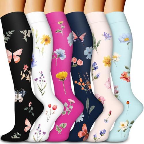 Bluemaple Compression Socks for Women & Men Circulation (6 Pairs) 15-20 mmHg is Best Support for Athletic Running Cycling, Large-X-Large