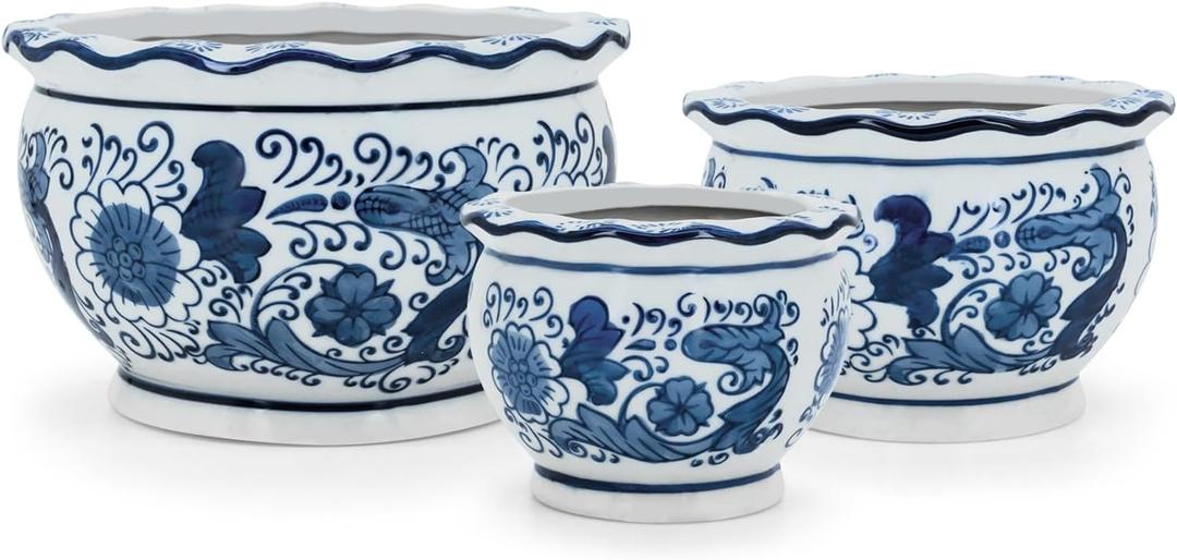 Blue and White Planters, Succulent Pots Ceramic Plant Pots Indoor with Drainage for Home Dcor - Set of 3 (Set of 3 (8"+6"+4.5" Diameter))