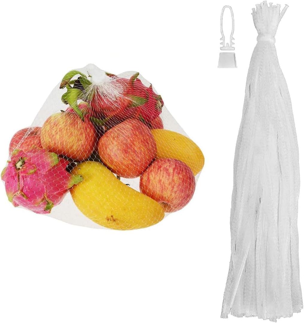 24" Mesh Produce Bags Set of 100 - Reusable Produce Bags with Plastic Lock, Durable & Tear Resistant Mesh Bag Set - Multi-use Onion Bag for Easy Storage of Fruits, Vegetables, Potatoes and Seafood