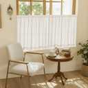 Smei Sheer Curtains for Kitchen Small Windows Curtains Linen Natural 30 Inches 2 Panel, Farmhouse RV Camper Drapes Light Filtering Rod Pocket for Living Room Half Windows, W25XL30 Inch