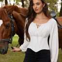 SCARLET DARKNESS Corset Tops for Women Elastic Neckline Renaissance Shirt Peasant Blouse (White, S)