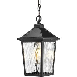 Outdoor Hanging Pendant Light, HWH 12 Inch Hanging Porch Light, Outdoor Pendant Light Fixture with Adjustable Chain, Die-Cast Aluminum with Water Ripple Glass