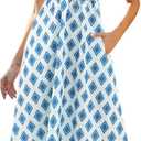Gardenwed Women's Floral Print Maxi Dress,Spaghetti Strap Smocked Bodice A-Line Sundress with Pockets (Blue, M)