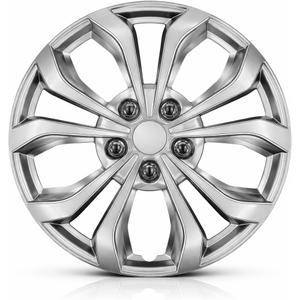 Universal Hubcaps for Steel Wheels, Snap-On Wheel Covers with Adjustable Steel Retaining Ring, Durable ABS, Patent Design (Silver, 14-inch)