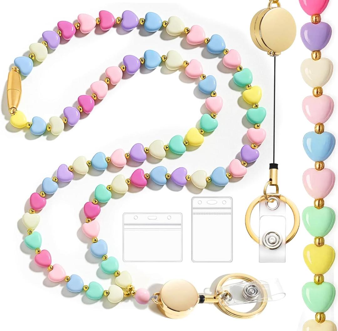 Lanyards for Id Badges and Keys for Women Teacher - Colorful Beaded Card Holders