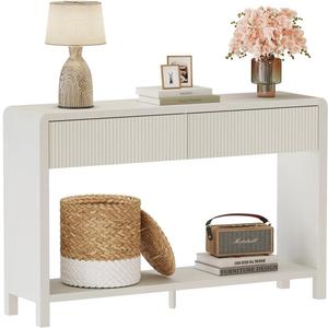 FATORRI Entryway Console Table with 2 Drawers, Modern Sofa Table for Living Room, Couch Tables Behind Sofa and Hallway Tables with Storage (47.2 inch, Antique White)