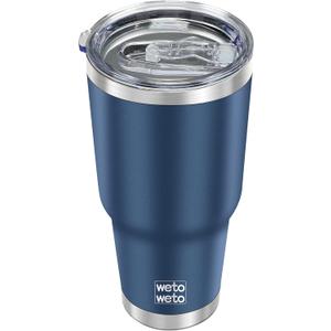 WETOWETO 30oz Tumbler with Lid, Stainless Steel Vacuum Insulated Water Coffee Tumbler, Double Wall Powder Coated Travel Mug Thermal Cup for Home Outdoor (Navy Blue)