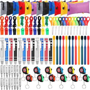 Therwen 36 Pcs Christmas Gifts Bulk Mini Tool Kit with Tool Bags Toothbrush Whistle Scissors Screwdriver Tape Measure Party Favors Stocking Stuffers Gifts for Charity Volunteers Organizations