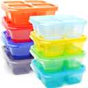 Youngever 8 Pack 4-Compartment Reusable Snack Box Food Containers, Bento Lunch Box, Meal Prep Containers, Divided Food Storage Containers (Rainbow Color Container)