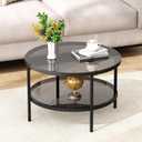 Yusong Round Glass Coffee Tables for Living Room, 2-Tier Circle Coffee Table with Storage, 26" Modern Center Accent Table with Light Black Glass, Small End Table for Small Space, Bedroom