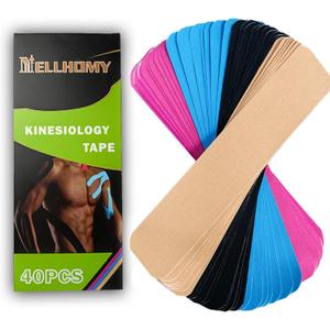 PRO Precut Kinesiology Tape  40 Strips 4 Colors (2"x10"), Latex-Free Cotton Athletic Tape, Waterproof & Elastic Sport Tape for Joint Stability, Muscle Pain Relief, Athletic & Daily Recovery