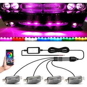 RGB Led Grille Lights APP Control 4 in 1 Colorful Underglow Rock LED Lights for Tacoma Truck Chevy Car Off-Road Raptor Jeep SUV ATV UTV DRL Decoration Signal LED Light