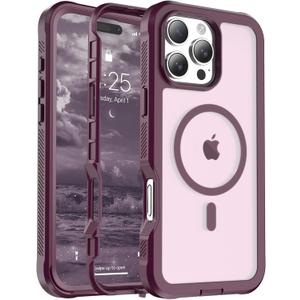 Magnetic for iPhone 16 Pro Max Case, [Compatible with MagSafe][Military Grade Drop Protection][Heavy Duty Protection][Non-Slip][Shockproof] 2-Layer Durable Bumper Phone Case 6.9''-Burgundy 